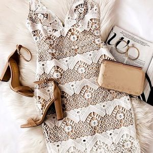 NWT White Lace Dress with Nude Inner Sheath
